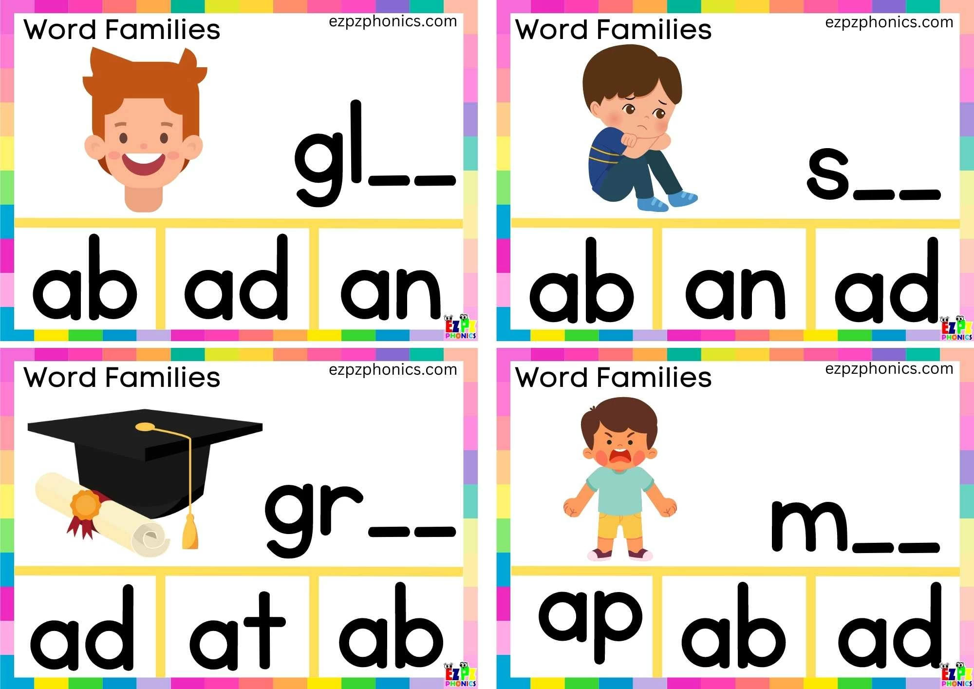 Word Family ad Finish the word and clip the correct letters
